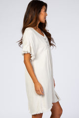 Beige Linen Fringe Trim Babydoll Dress