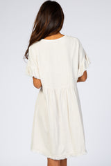 Beige Linen Fringe Trim Babydoll Dress