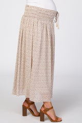 Cream Floral Chiffon Smocked Elastic Waist Maternity Midi Skirt