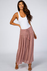 Mauve Floral Chiffon Smocked Elastic Waist Midi Skirt