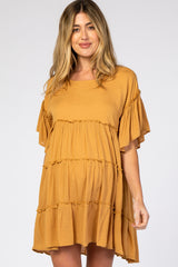 Mustard Tiered Maternity Mini Dress