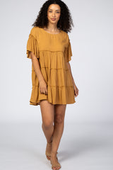 Mustard Tiered Maternity Mini Dress