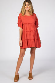 Rust Tiered Maternity Mini Dress