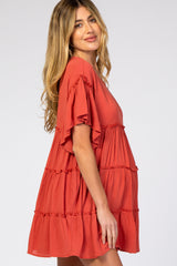 Rust Tiered Maternity Mini Dress