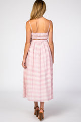 Pink Gingham Cutout Maternity Midi Dress