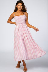 Pink Gingham Cutout Maternity Midi Dress