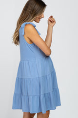 Light Blue Ribbed Knot Tie Maternity Dress