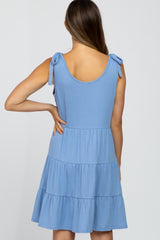 Light Blue Ribbed Knot Tie Maternity Dress