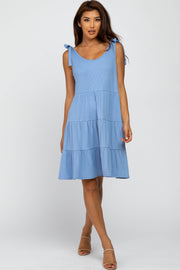 Light Blue Ribbed Knot Tie Dress