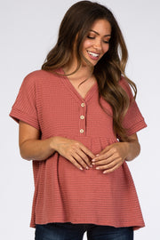 Rust Open Knit Button Front Babydoll Maternity Top