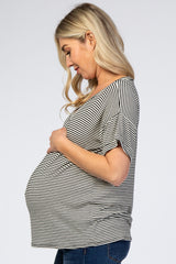 Black Striped V-Neck Maternity Top