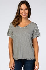 Black Striped V-Neck Maternity Top