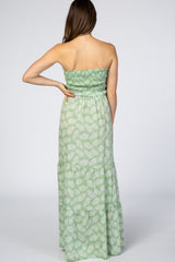 Light Green Palm Print Tiered Maternity Maxi Dress