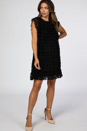 Black Textured Polka Dot Ruffle Maternity Dress