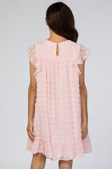 Light Pink Textured Polka Dot Ruffle Dress