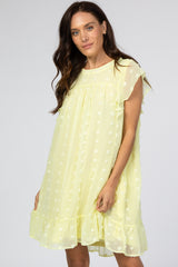 Yellow Textured Polka Dot Ruffle Dress