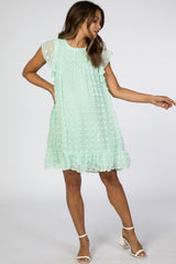 Mint Green Textured Polka Dot Ruffle Maternity Dress