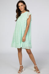 Mint Green Textured Polka Dot Ruffle Maternity Dress