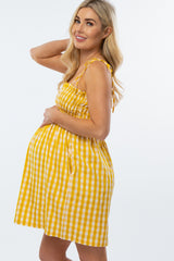 Yellow Gingham Smocked Maternity Dress