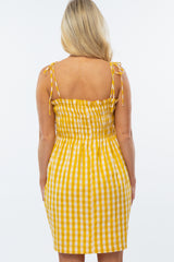 Yellow Gingham Smocked Maternity Dress