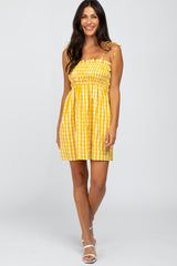 Yellow Gingham Smocked Maternity Dress