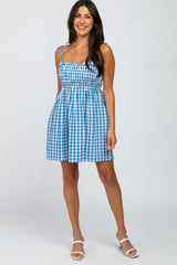 Blue Gingham Smocked Maternity Dress