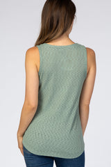 Light Olive Ribbed Button Front Sleeveless Maternity Top