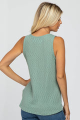 Light Olive Ribbed Button Front Sleeveless Top