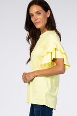 Yellow Ribbed Ruffle Sleeve Top