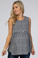 Grey Animal Print Babydoll Maternity Tank Top