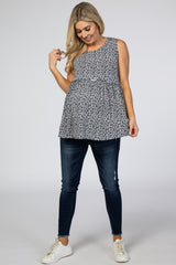 Grey Animal Print Babydoll Maternity Tank Top