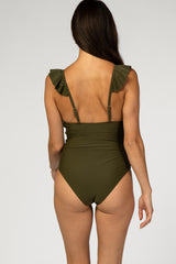 Olive Ruffle Maternity One-Piece Swimsuit