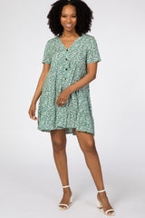 Green Floral Button Front Print Maternity Dress