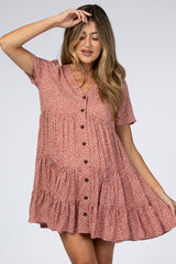 Rust Printed Button Front Maternity Dress