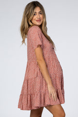 Rust Printed Button Front Maternity Dress