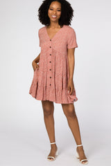 Rust Printed Button Front Maternity Dress