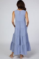 Light Blue Striped Tiered Maxi Dress