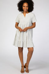 Ivory Grid Printed Ruffle Trim Maternity Dress