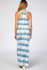 Blue Tie Dye Side Slit Maternity Maxi Dress