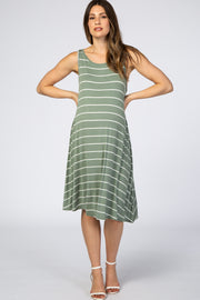 Light Olive Striped Sleeveless Maternity Dress