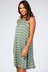 Light Olive Striped Sleeveless Dress