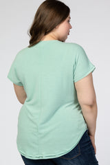 Mint Green V-Neck Raw Hem Maternity Plus Short Sleeve Top