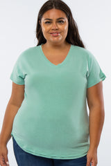 Mint Green V-Neck Raw Hem Maternity Plus Short Sleeve Top