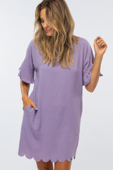 Lavender Ruffle Sleeve Scalloped Dress