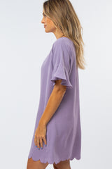 Lavender Ruffle Sleeve Scalloped Dress