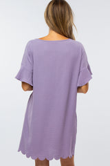 Lavender Ruffle Sleeve Scalloped Dress