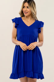 Royal Blue Ruffle Hem V-Neck Dress