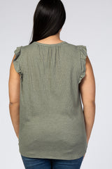 Light Olive Waffle Knit Ruffle Plus Maternity Top