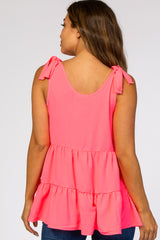 Fuchsia Bow Tie Shoulder Tiered Maternity Tank Top