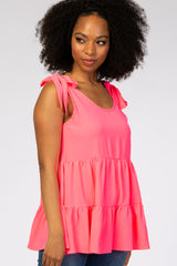 Fuchsia Bow Tie Shoulder Tiered Tank Top